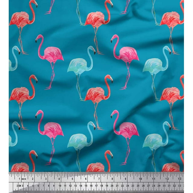 Soimoi Satin Silk Fabric Flamingo Bird Print Fabric by The Yard 42 Inch Wide
