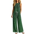 thumbnail image 2 of Sheghy 2 Piece Sets for Women Cotton Women All Over Print Crew Neck Sleeveless Top & Wide Leg Pocket Long Pants 2 Piece Outfit, 2 of 6