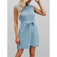 thumbnail image 4 of Women'S Sleeveless Mini Sweater Tank Dress Solid Color Casual Crew Neck Side Slit Knitted Dress with Belt, 4 of 9