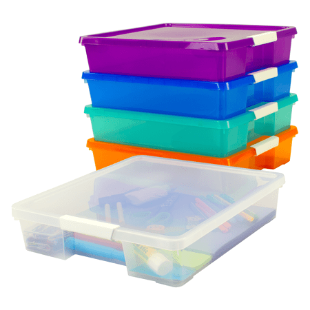Storex Plastic Project Box for 12 x 12 Paper, Assorted Colors, Case of 5