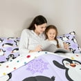 thumbnail image 4 of Manfei Cute Cartoon Penguin Bedding Comforter Set 7 Pieces, Kawaii Animal Queen Bedding Sets, Purple Snowflakes Queen Sheet Sets, Ultra Soft Home Decor, 4 of 8