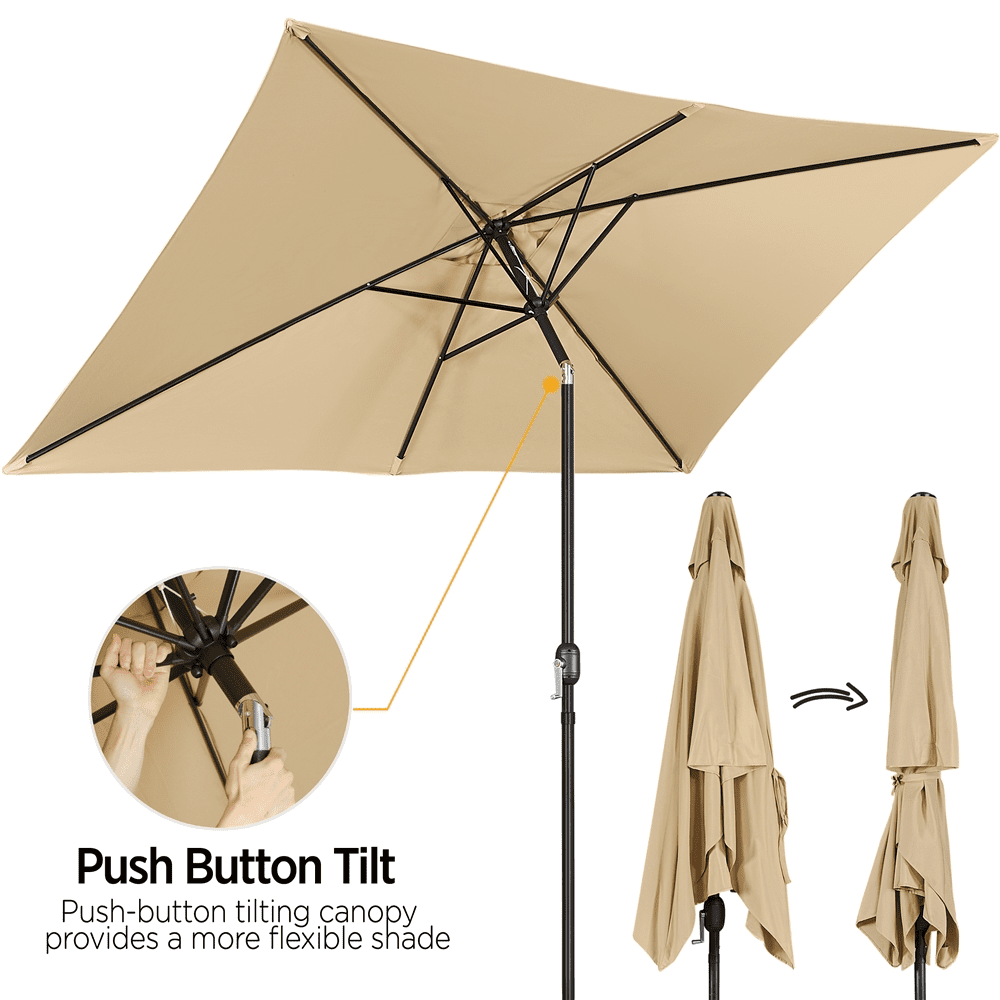 Yaheetech 6.5x10ft Rectangular Outdoor Patio Umbrella with Push Button Tilt and Crank, Tan