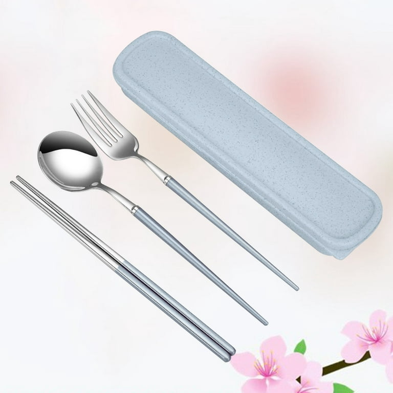 Buy Cutlery Set Stainless Steel Chopsticks Fork Spoon 3-Piece Set with Case  Combi Set Outdoor Portable Tableware Set Hygiene Student Adult Tableware Set  for Lunch Commuting to Work School Lunch Box Camping