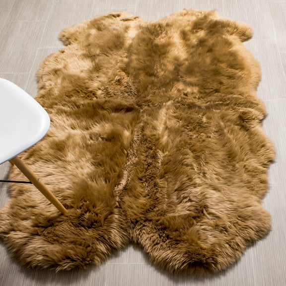 Genuine Sheepskin Rug Extra Soft Natural Pelt Honey Brown , Four Pelt 4' X 6'