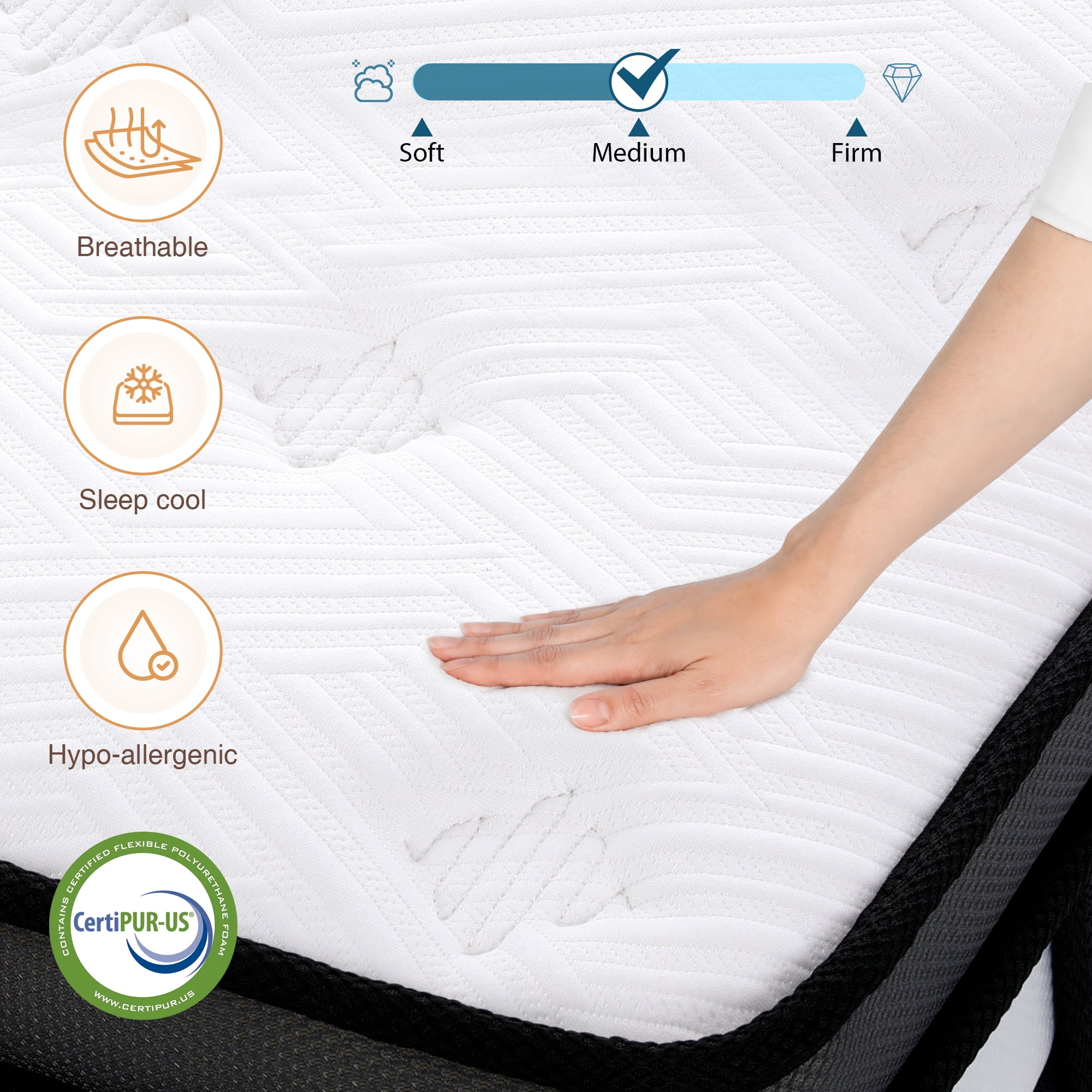 Qvamodo 14 in King Size Mattress in a Box, Gel Memory Foam Mattress for Cool Sleep & Pressure Relief, Medium Firm, Motion Isolating, CertiPUR-US Certified, Breathable