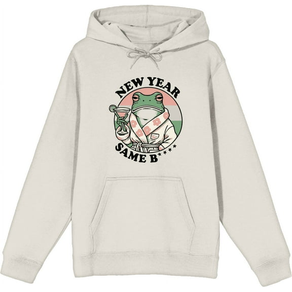 New Year, Same B**** Frog With Cocktail Adult Sand Long Sleeve Hoodie-Large