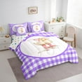 thumbnail image 3 of jejeloiu Cartoon Farm Duck Twin Bedding Sets 7-Piece,Kawaii Bow Knot Bedding Comforter Set,Purple Geometric Grid Sheet Sets For Children,Ultra Soft Home Decor Reversible, 3 of 8