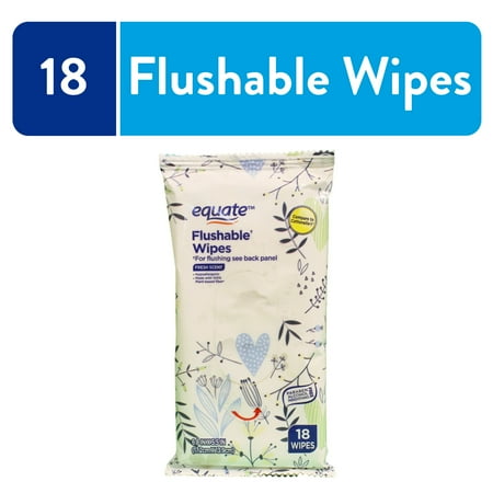 Equate Flushable Wipes for Travel, Fresh Scent, 18 Wipes, Compare to Cottonelle®