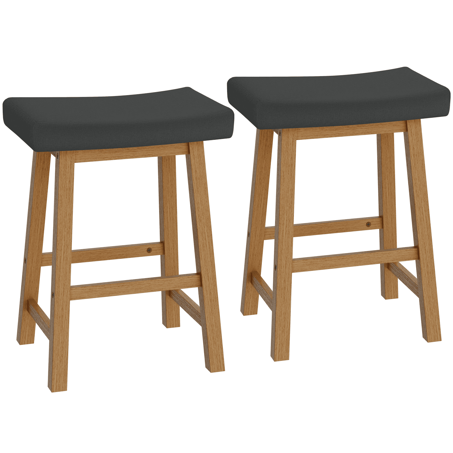 Alden Design Set of 2 Counter Height Bar Stools with Solid Wood Legs, Dark Gray