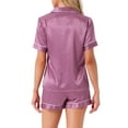 thumbnail image 3 of INSPIRE CHIC Women's Pajama Sets Short Sleeve Button Down Top with Shorts Lounge Sets M Stripe Purple, 3 of 5