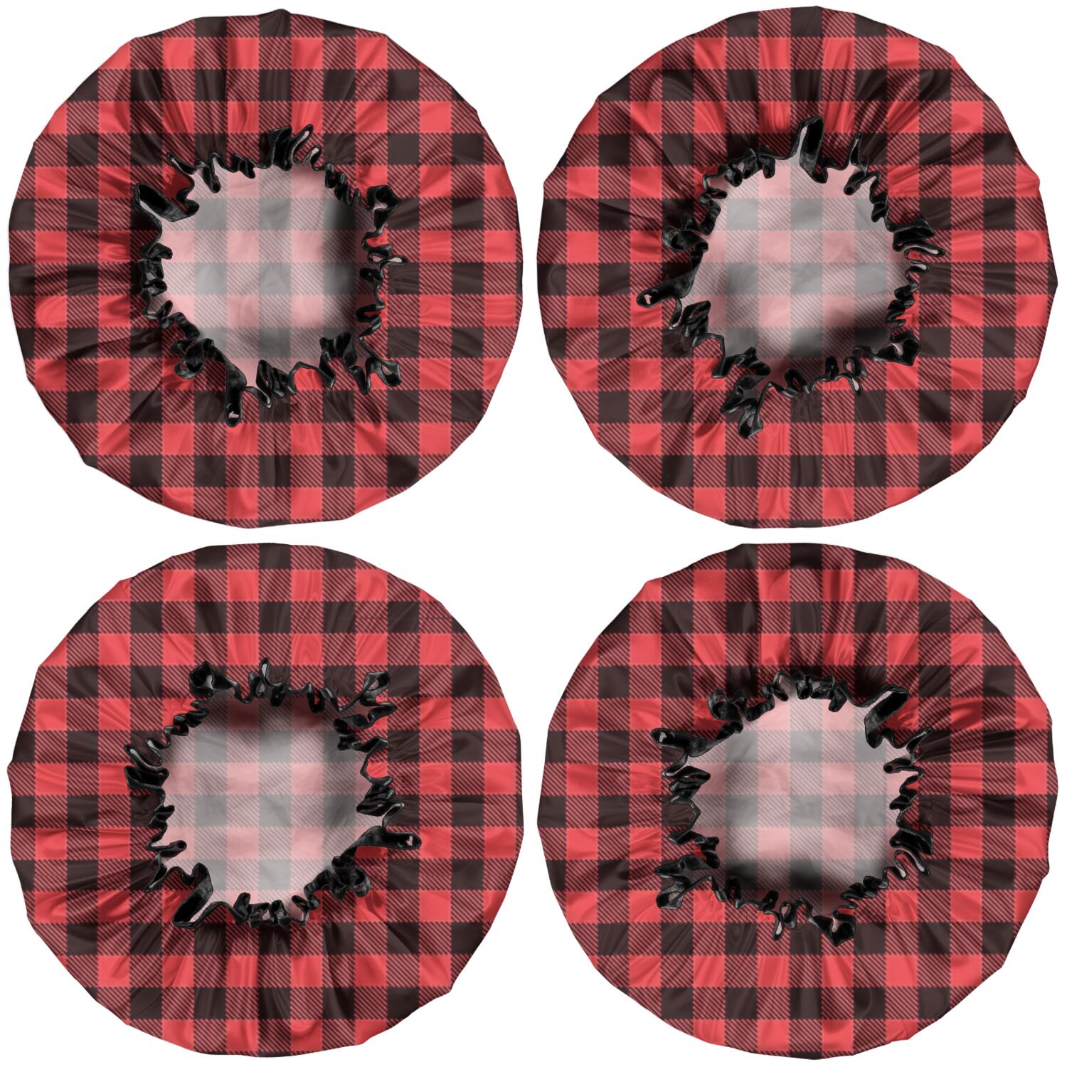 Shower Caps,Red and White Checkered Pattern Waterproof Shower Cap for Women 4 Pieces,Double Reusable Hair Cover for Shower PEVA Elastic Stretch Hem