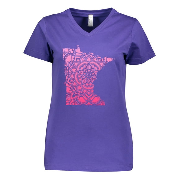 Inktastic Minnesota Silhouette Mandala Women's V-Neck T-Shirt