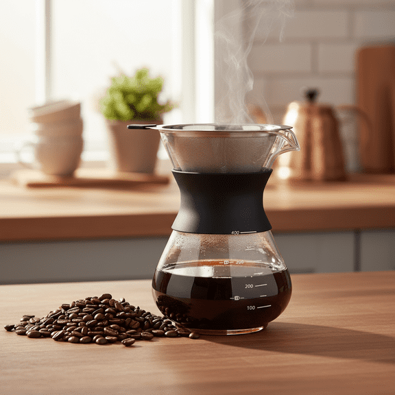 Pour Over Coffee Maker Set 14oz - Glass & Stainless Steel Dripper with Reusable Filter - Single Cup Coffee Brewing, BPA-Free