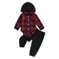 thumbnail image 2 of Elippeo Baby Boy 2 Piece Outfit 3M 6M 12M 18M 24M Plaid Long Sleeve Hooded Rompers and Elastic Pants Set Fall Spring Clothes, 2 of 10