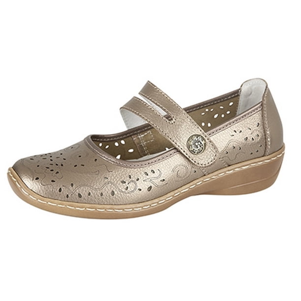 Boulevard - Zapatos Casuales de Cuero Cierre Adhesivo Diseño Perforado para Mujer (Bronce)