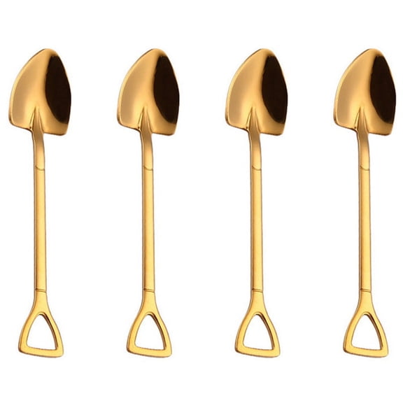 4X Gold Stainless Steel 304 Small Shovel Spoon Design Gold-Plated Tableware Coffee Spoon