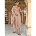 thumbnail image 3 of Janasya Women's Rose Gold Poly Silk Floral Embroidery Kurta with Pant and Dupatta, 3 of 8