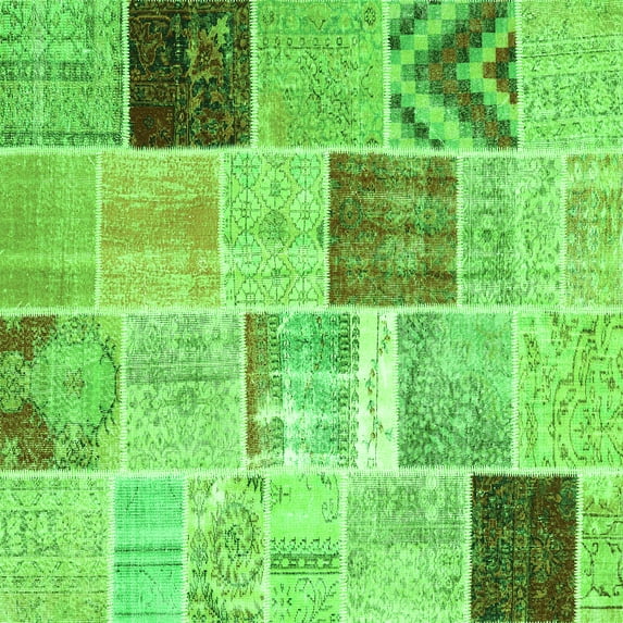 Ahgly Company Indoor Square Patchwork Green Transitional Area Rugs, 8' Square