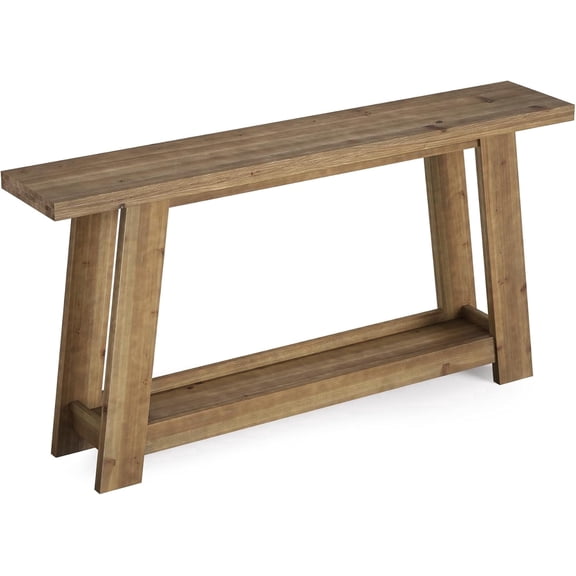 Fnova 63" Solid Wood Farmhouse Console Table, 2-Tier Entryway Table with Storage Shelf, Narrow Long Sofa Table for Living Room, Hallway, Foyer