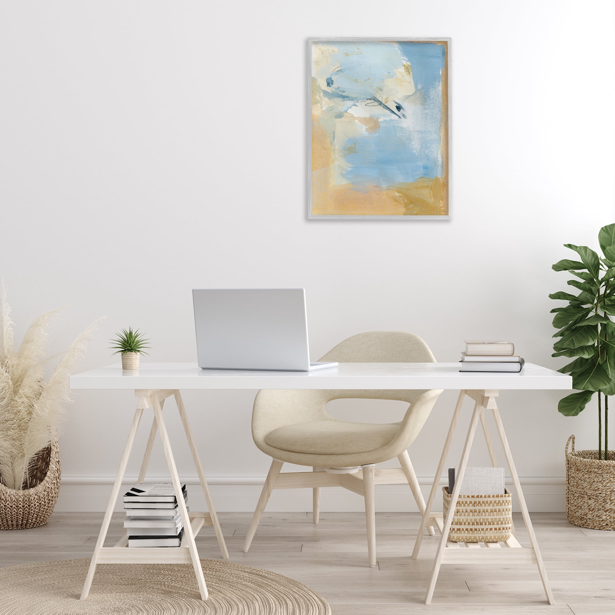 Stupell Industries Distressed Gold & Blue Abstract Painting Gray Framed Art Print Wall Art, 24 x 30