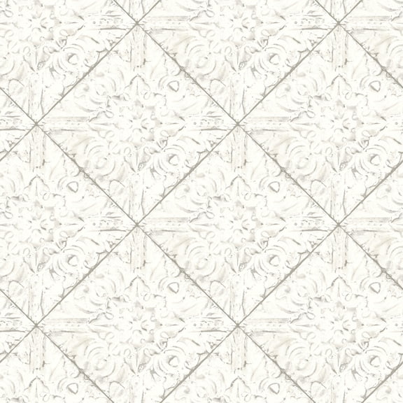 Chesapeake Brandi White Metallic Faux Tile Wallpaper