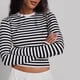 thumbnail image 4 of Camiseta Básica Informal de Larga con Cuello Redondo, Elástica y Acanalada para Mujer. Negro S, 4 of 7