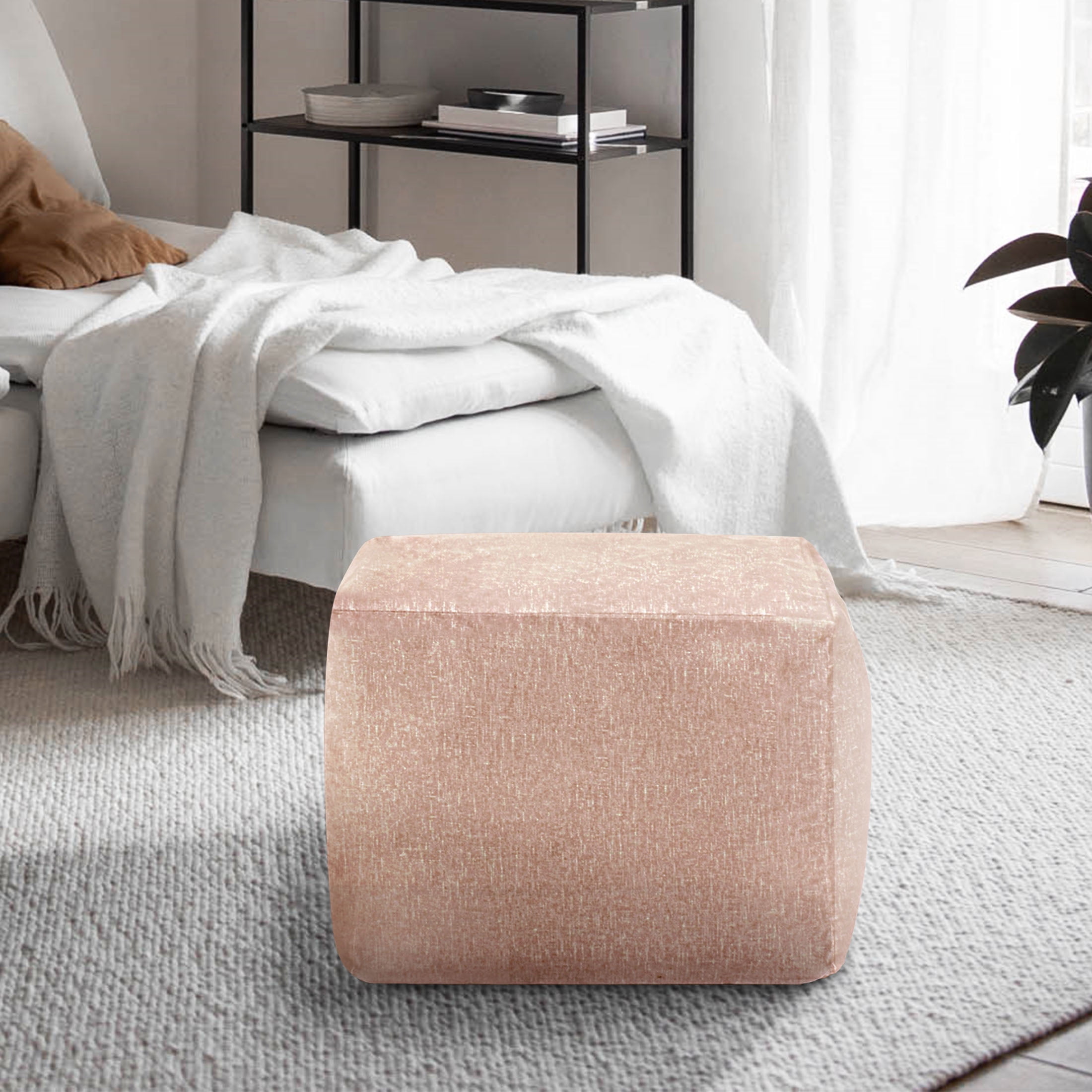 Castle Place 24" Velvet Pouf, Light Pink