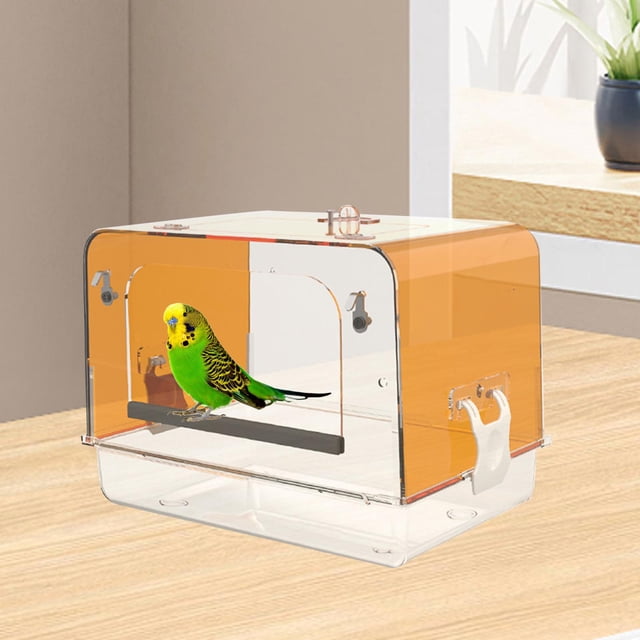 Caja de baño enjaulada para pájaros y mascotas, bañera colgante para loros, periquitos, loros canarios, cuenco de ducha de agua, casa de baño para páj naranja