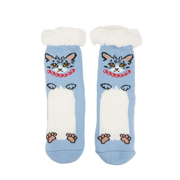 Sunvit-Panties Female Cat Socks with Sherpa Cuff - Blue Ankle Length, Stretchy Cozy Loungewear Socks for Women Teens, Cute Cat Lover Gift Socks,Size Free Size