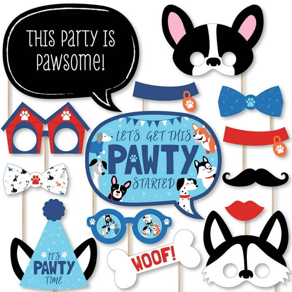 Big Dot of Happiness Pawty Like a Puppy - Dog Baby Shower or Birthday Party Photo Booth Props Kit - 20 Count