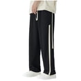 thumbnail image 4 of Wrtxtat Wide Leg Pants for Men Drawstring Waist Striped Color Trousers with Pockets Midweight Casual Lounge Street Sweat Pants Black XXL, 4 of 9
