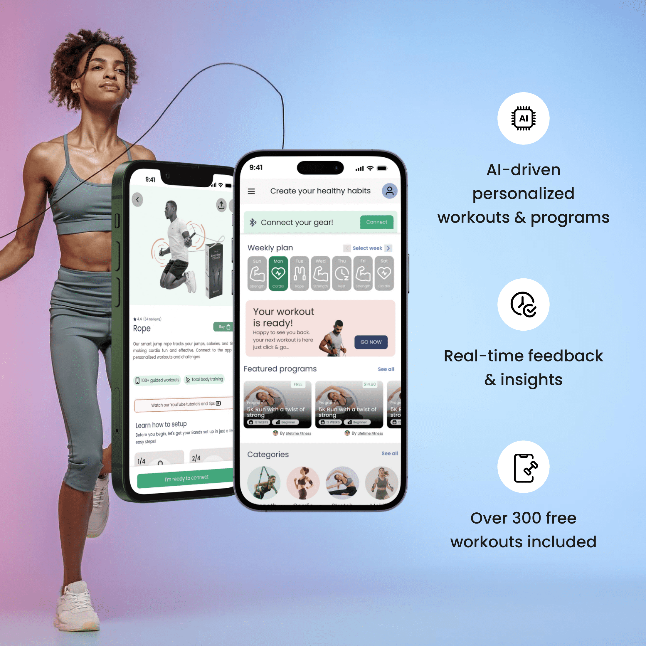 Smart Jump Rope with AI Powered Fitness Tracking,  Lifetime Fitness App Access, Adjustable for Men, Women, Cardio Workout, Weight Loss, Home Gym Exercise Equipment, Cordless Skipping Balls Included