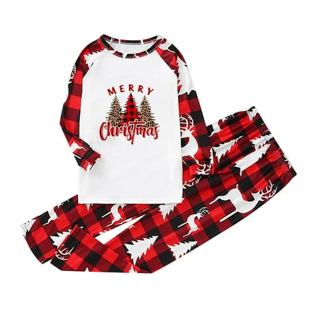 

Frehsky matching family outfits Family Christmas Pajamas Set Tree Print Plaid Raglan Sleeve Top And Printed Pants Homewear For Kids