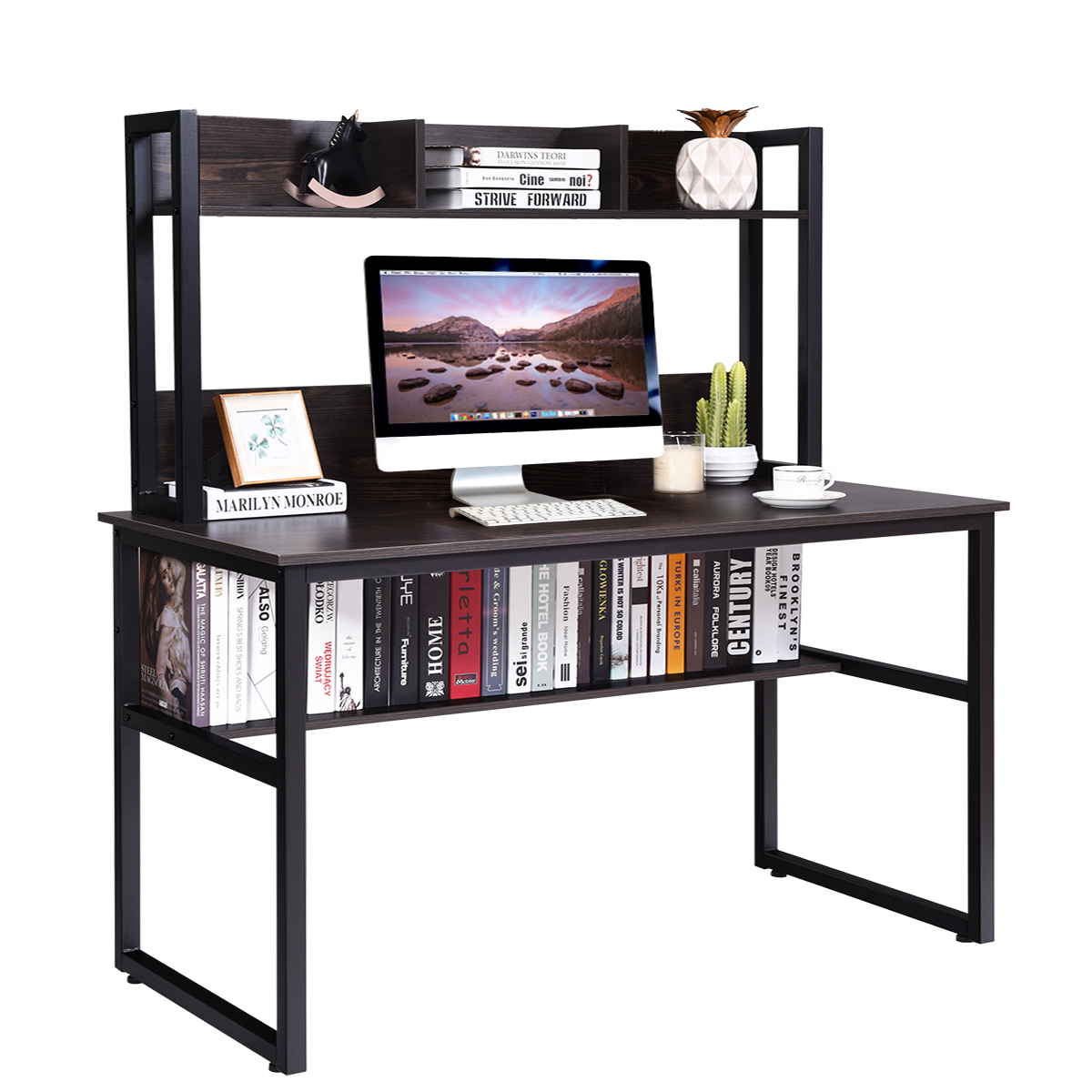 Costway Computer Desk with Hutch Bookshelf Home Office Study Wrting