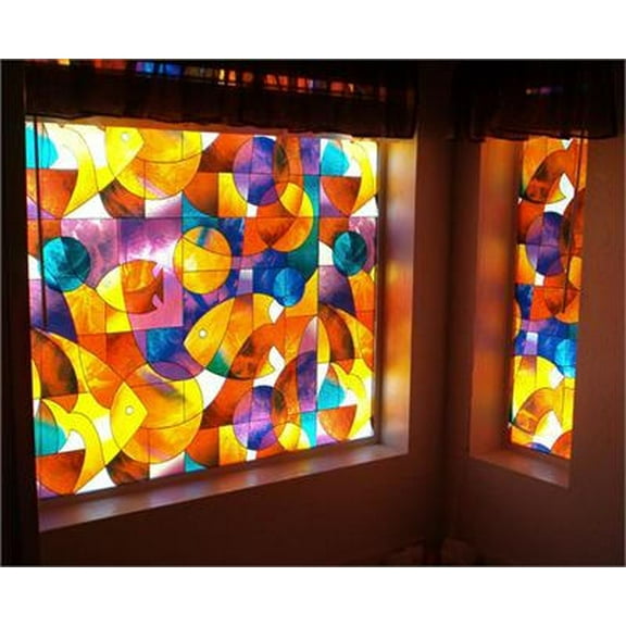 Fish Stained Glass Privacy Window Film 36" Wide x 6.5 ft. Roll