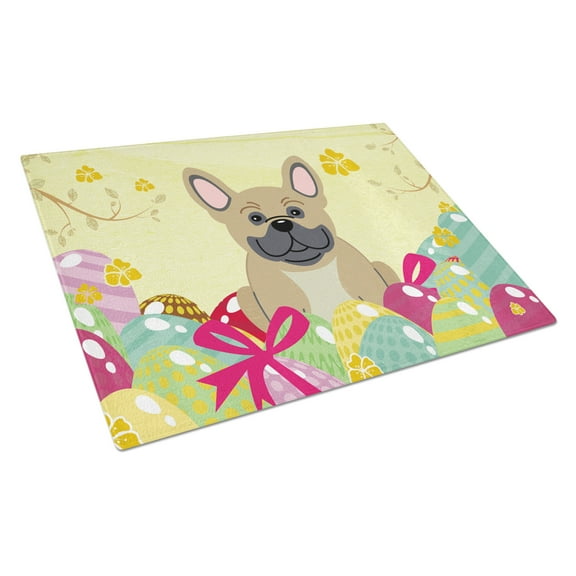 Carolines Treasures BB6010LCB Easter Eggs French Bulldog Cream Glass Cutting Board Large, 12H x 16W, multicolor