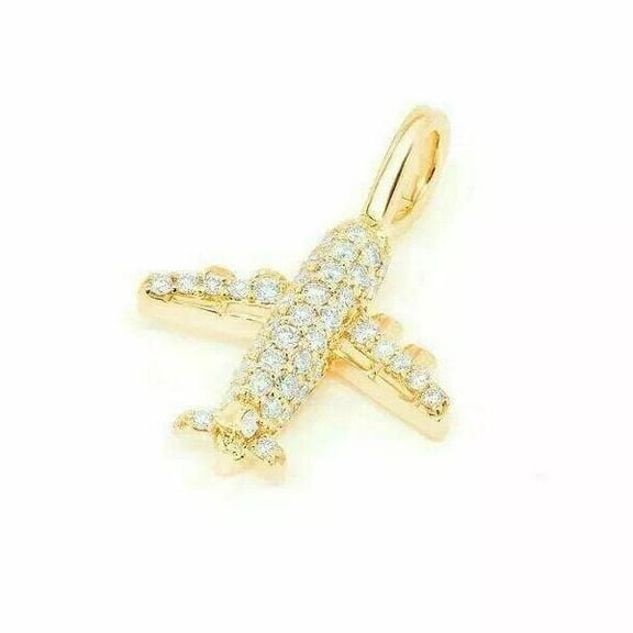 1.02 CT Round Lab-Created Diamond Airplane Shape Pendant With 14K Yellow Gold Plated Birthday gifts No Chain