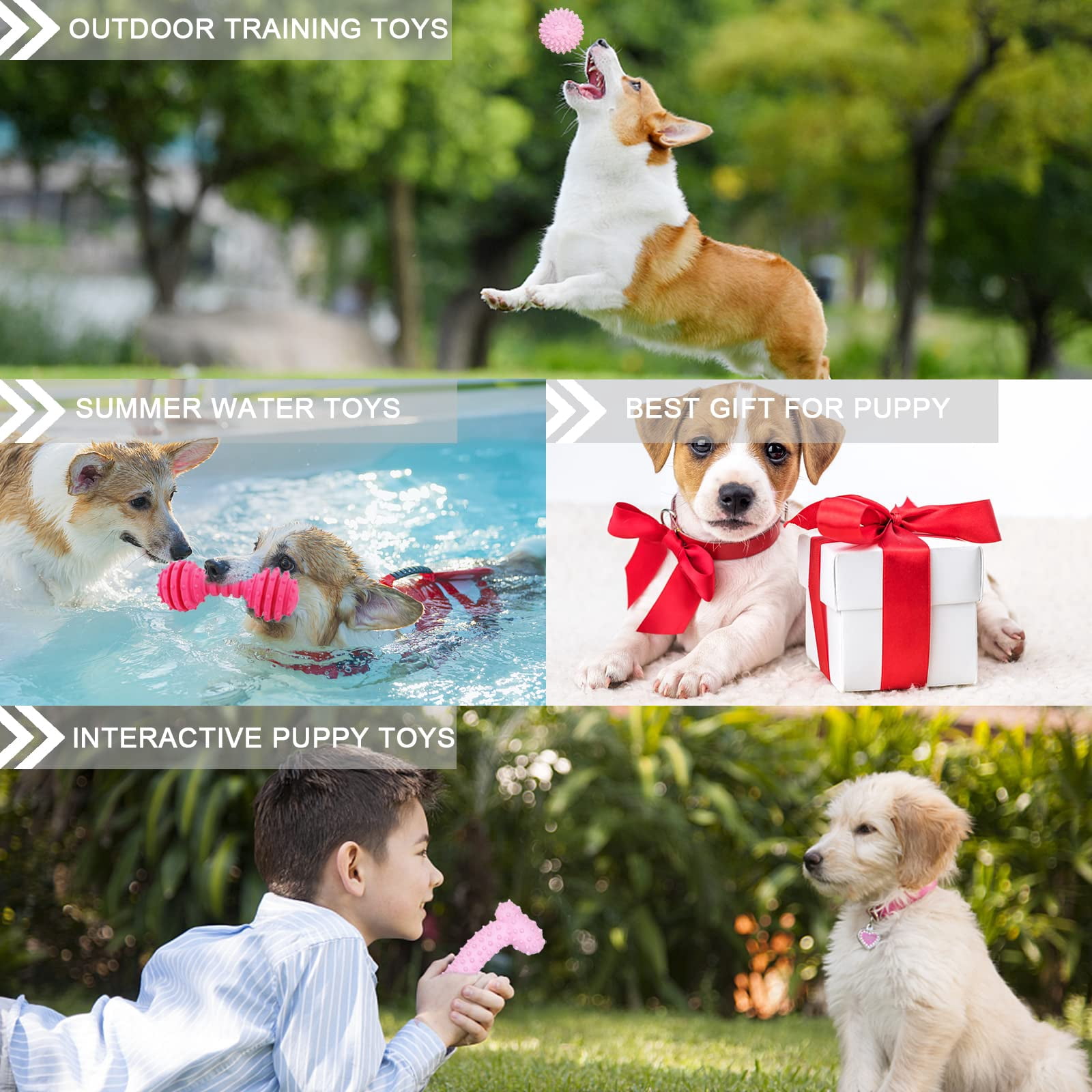 6 Packs Dog Chew Toys for Puppy, Cute Pink Small Dog Toys, Teething Toys for Puppies, Soft Durable Interactive Chew Toy for Small Dogs