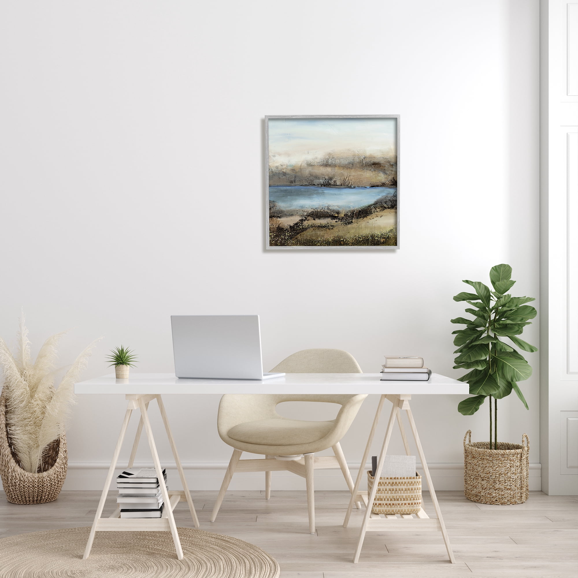 Stupell Industries Rustic Pond Water Abstract Muddy Surrounding Landscape Abstract Painting Gray Framed Art Print Wall Art, 24 x 24