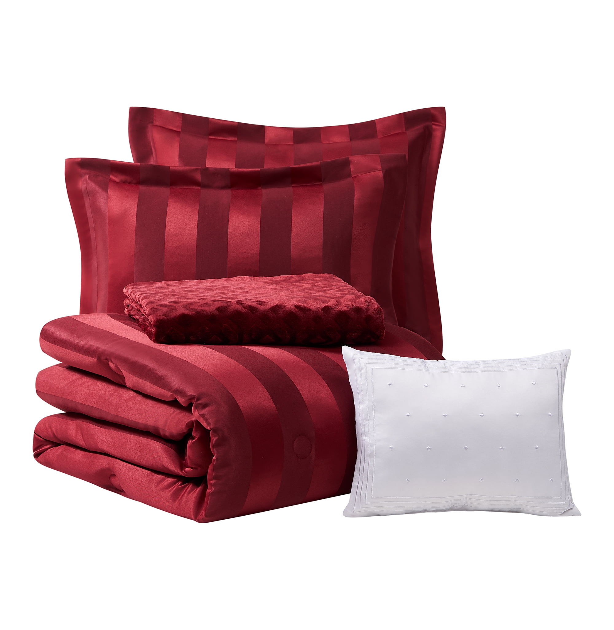 Mainstays Luscious Merlot 5 Piece Damask Stripe Comforter Set, King, Adult, Unisex