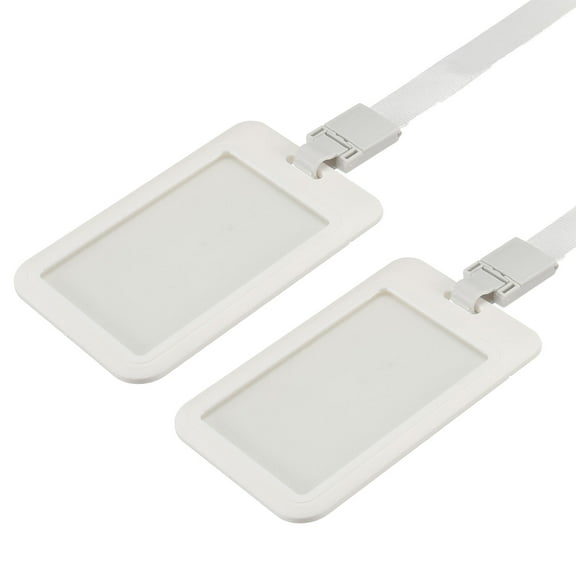 Uxcell 4.3"x2.7" ABS Vertical Slide Cover ID Badge Holders with Lanyard White 2Pack