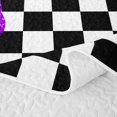 thumbnail image 5 of Manfei Checkered Art Bed Spread Queen,Geometric Plaid Queen Coverlet Set,Black White Purple,3 Pieces,1 Quilt and 2 Pillowcases, 5 of 7