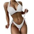 thumbnail image 2 of WREESH Womens Two Piece Swimsuit Halter Bikini Set High Cut Bikini Fashion Solid Bikini Push-Up Padded Swimsuit Set Beach Bathing Suit White, 2 of 6