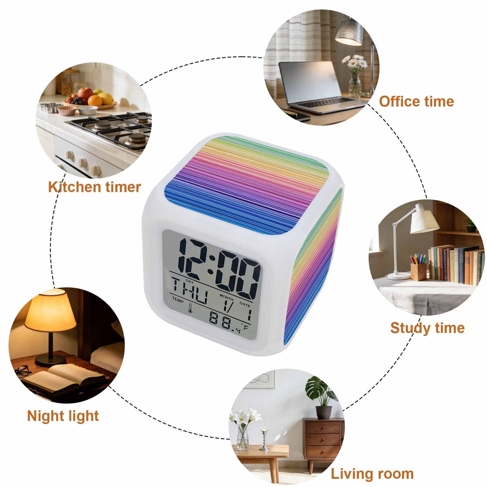 Rainbow Stripes Digital Alarm Clock for Bedrooms,Smart LED Alarm