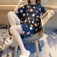 thumbnail image 1 of Conjunto de ropa de dormir holgada de manga corta con cuello redondo para mujer, ropa cómoda para el hogar de talla grande con estampado de dibujos animados, ligera para verano, 1 of 5