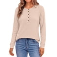 thumbnail image 2 of Fantaslook Waffle Long Sleeve Shirts for Women Button Up V Neck Henley Blouses Dressy Casual Fall Tops, 2 of 8