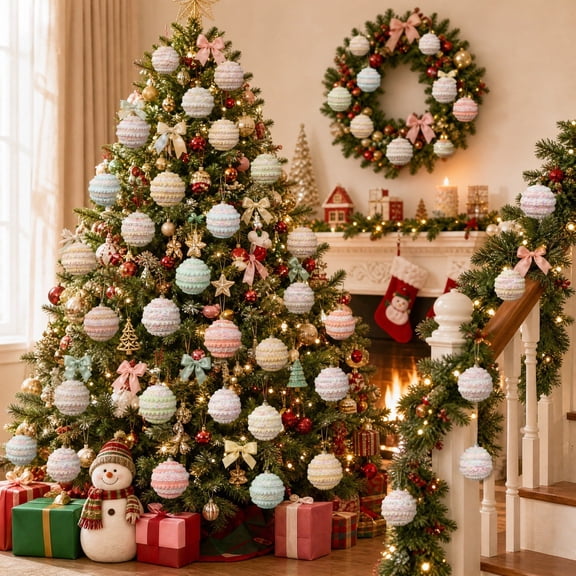 6 Pcs Christmas Ornaments Pastel Candy Ball Ornaments for Christmas Tree Candy Macaron Shatterproof Foam Balls Hanging Decoration for Xmas Tree Crafts Indoor Wreath Gifts Party Supplies