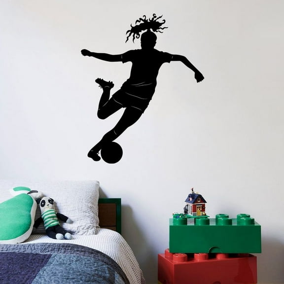 Goal Kick Soccer Player Sport Silhouette Big Kick Own Goal Kicker Soccer Silhouette Wall Sticker Vinyl Decal Home Decor For Girl Children Room Home Bedroom Decoration Sticker Size (30x30 inch)