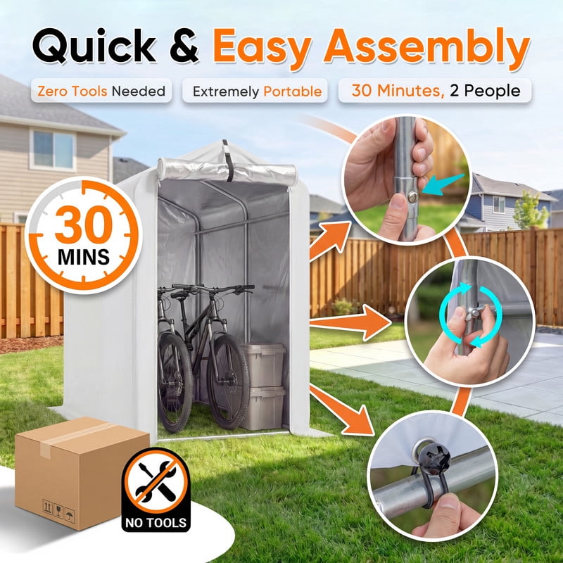 Vineego Outdoor Storage Shed, Waterproof Storage Shelter, Wind Resistant Tent with Roll-Up Zipper Door & Fixed Buckle, Outdoor Storage for Bikes, Motorcycle, Garden Tools & Equipment, White