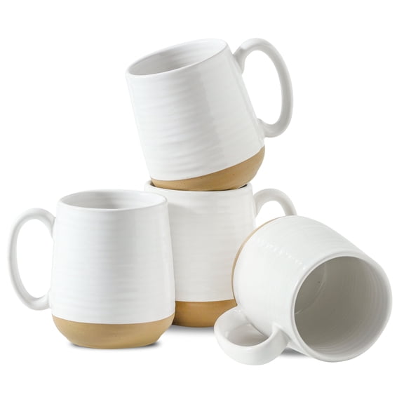 Hasense Ceramic Coffee Mugs Set - 15 OZ Porcelain Coffee Latte Cups Set of 4 with Handle Perfect for Cappuccino, Tea, Mocha, Hot or Cold Drinks, Unique Glaze Design for Gift, White